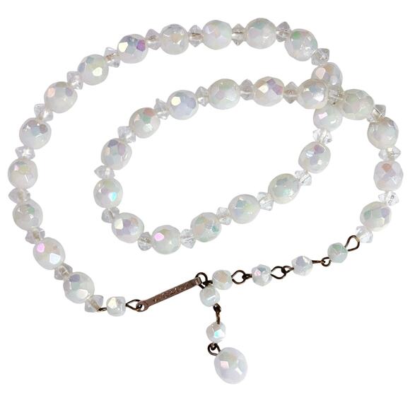 Vintage 1950s West Germany AB Glass Bead Necklace Mid Century 16" Elegant Choker - Picture 6 of 12